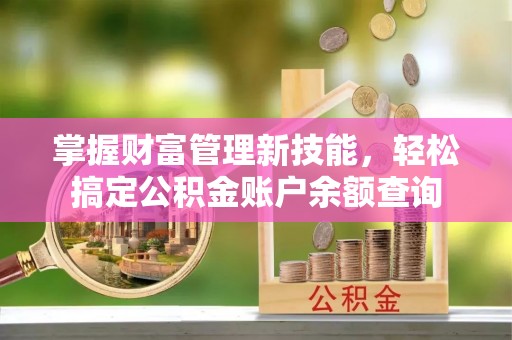 无棣掌握财富管理新技能，轻松搞定公积金账户余额查询