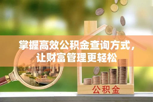 无棣掌握高效公积金查询方式，让财富管理更轻松